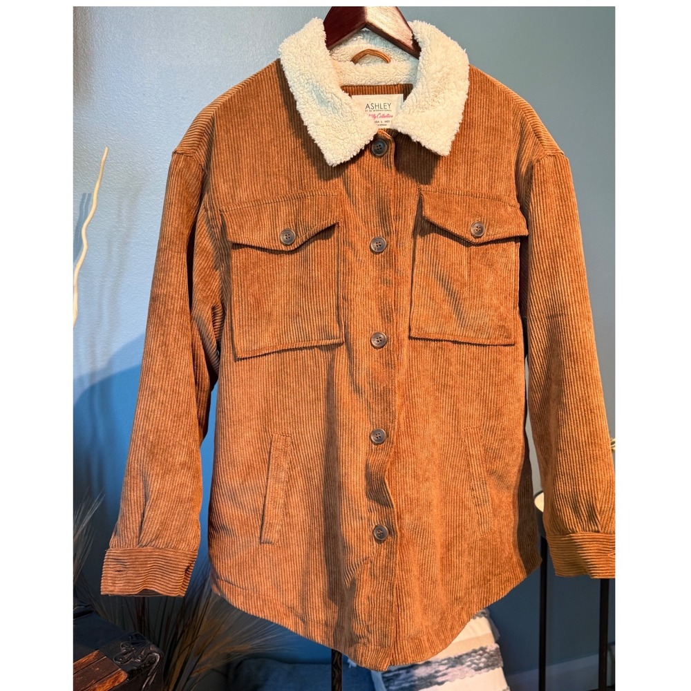Ashley By 26 International Camel Corduroy Sherpa Utility Jacket Brown Large - Picture 2 of 8